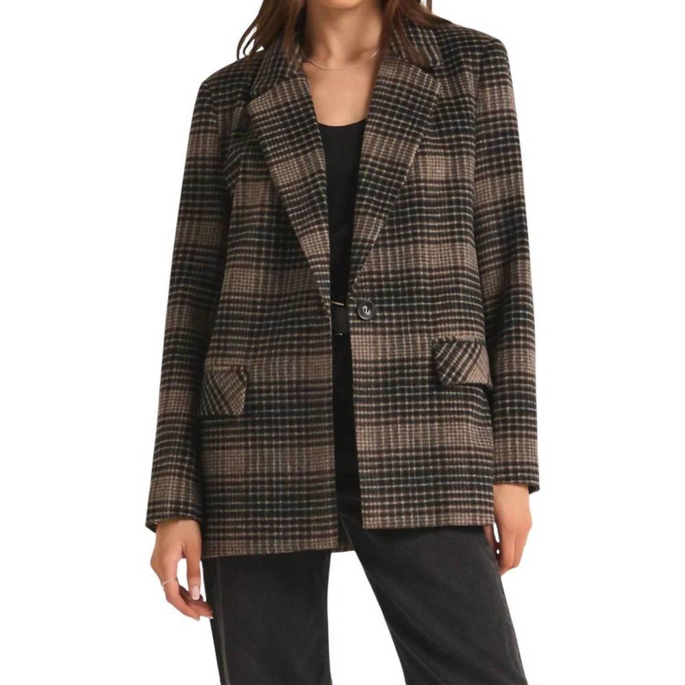 Z Supply Plaid Blazer - Black and Brown